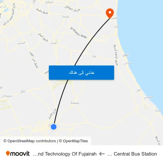 Service Rd  / Al Ain Central Bus Station to University Of Science And Technology Of Fujairah map