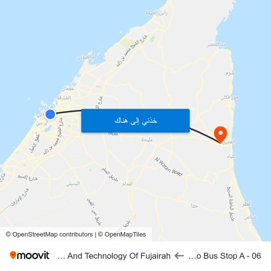 Abu Hail Metro Bus Stop A - 06 to University Of Science And Technology Of Fujairah map