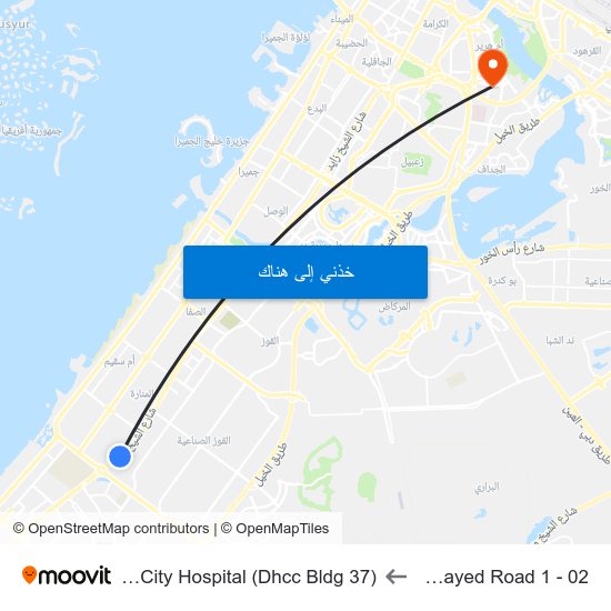 Shaikh Zayed  Road 1 - 02 to Mediclinic City Hospital (Dhcc Bldg 37) map