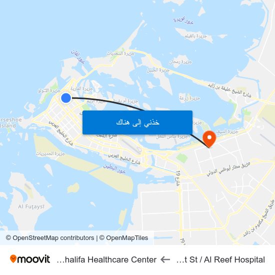 Zayed 1st St / Al Reef Hospital to Madinat Khalifa Healthcare Center map