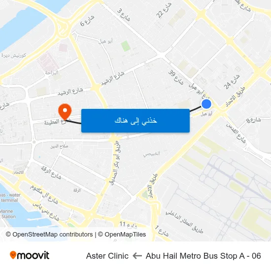 Abu Hail Metro Bus Stop A - 06 to Aster Clinic map