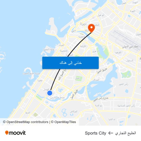 الخليج التجاري to Sports City map