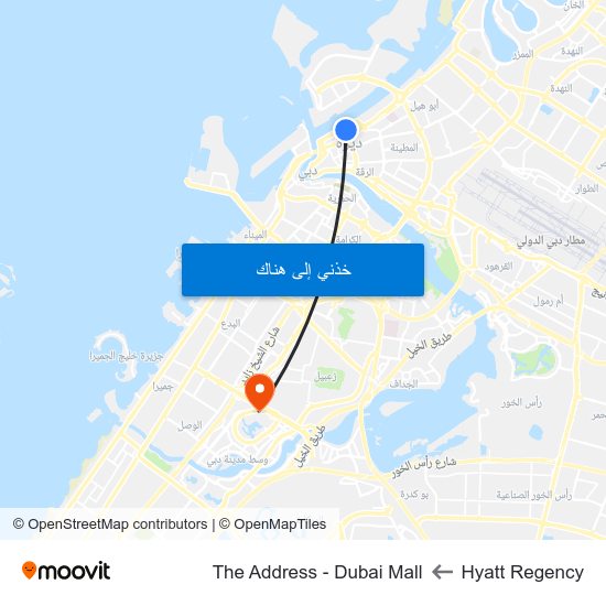 Hyatt Regency to The Address - Dubai Mall map