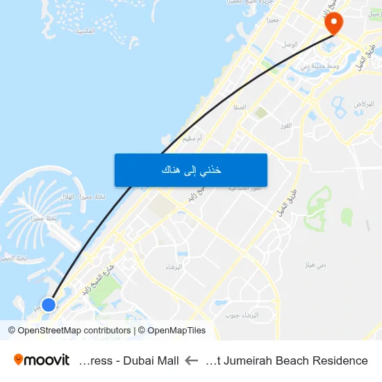 The Walk at Jumeirah Beach Residence to The Address - Dubai Mall map