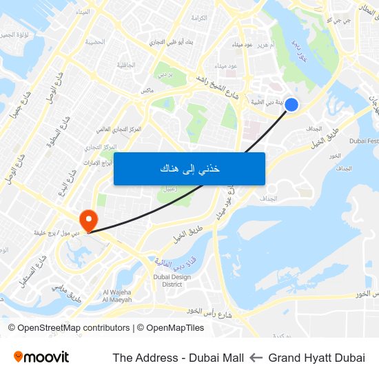 Grand Hyatt Dubai to The Address - Dubai Mall map