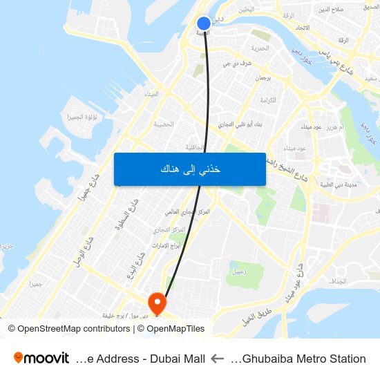 Al Ghubaiba Metro Station to The Address - Dubai Mall map