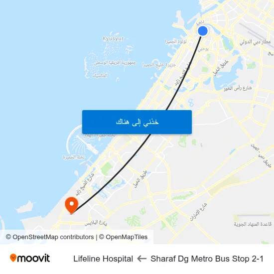 Sharaf Dg Metro Bus Stop 2-1 to Lifeline Hospital map
