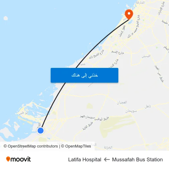 Mussafah Bus Station to Latifa Hospital map
