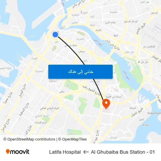 Al Ghubaiba Bus Station - 01 to Latifa Hospital map