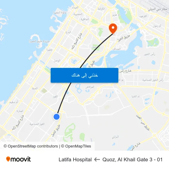 Quoz, Al Khail Gate 3 - 01 to Latifa Hospital map