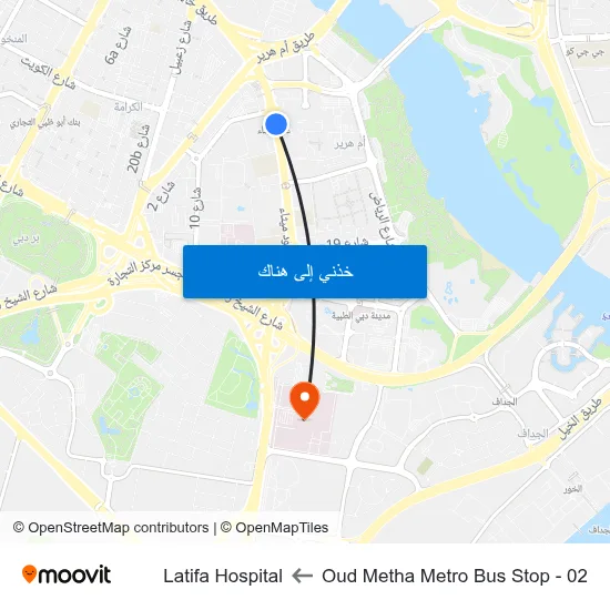 Oud Metha Metro Bus Stop - 02 to Latifa Hospital map