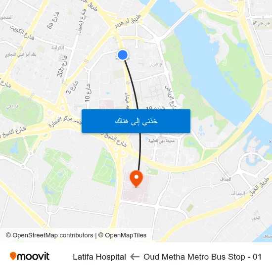 Oud Metha Metro Bus Stop - 01 to Latifa Hospital map