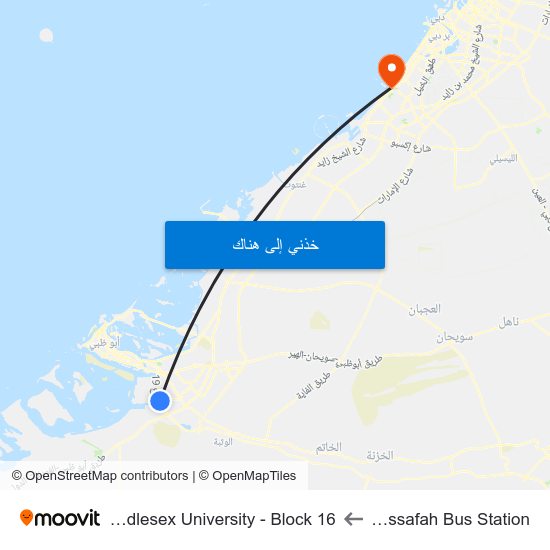 Mussafah Bus Station to Middlesex University - Block 16 map