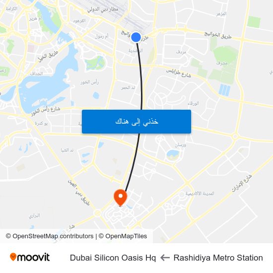 Rashidiya Metro Station to Dubai Silicon Oasis Hq map