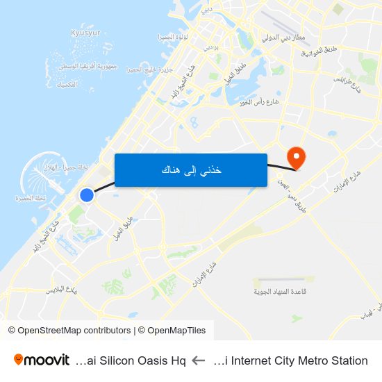 Dubai Internet City Metro Station to Dubai Silicon Oasis Hq map