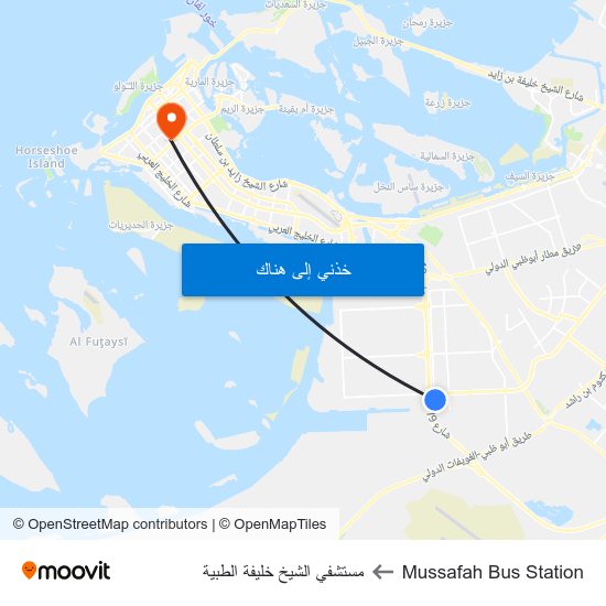 Mussafah Bus Station to مستشفي الشيخ خليفة الطبية map