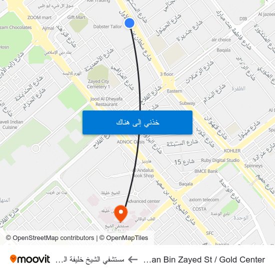 Sultan Bin Zayed St / Gold Center to مستشفي الشيخ خليفة الطبية map