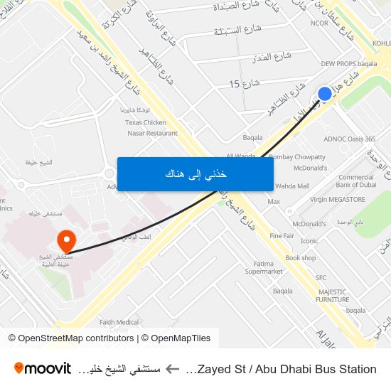 Hazaa Bin Zayed St /  Abu Dhabi Bus Station to مستشفي الشيخ خليفة الطبية map