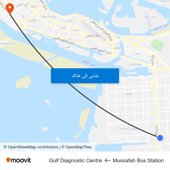 Mussafah Bus Station to Gulf Diagnostic Centre map