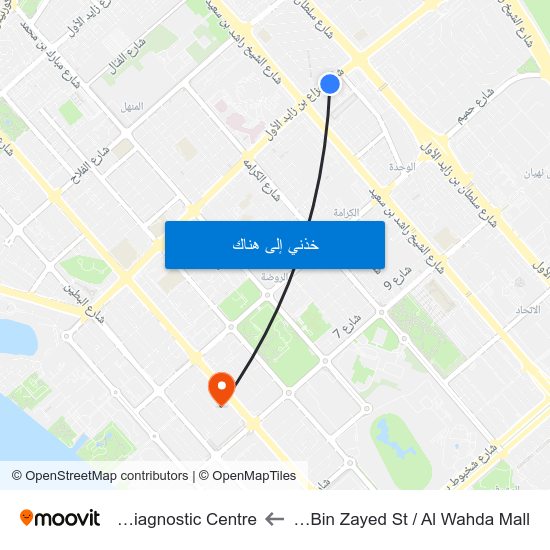 Hazaa Bin Zayed St / Al Wahda Mall to Gulf Diagnostic Centre map