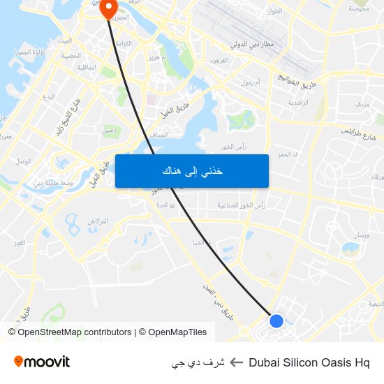 Dubai Silicon Oasis Hq to شرف دي جي map