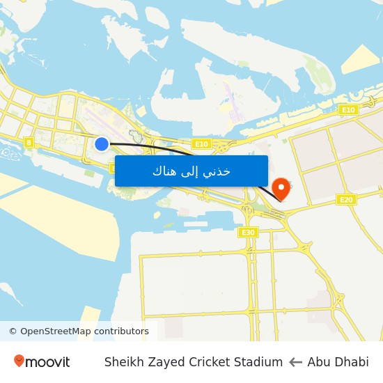 Abu Dhabi to Sheikh Zayed Cricket Stadium map