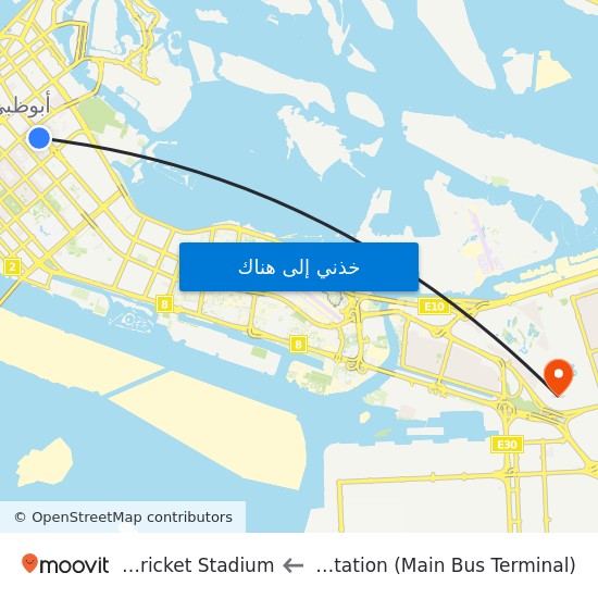 Abu Dhabi Main Bus Terminal to Sheikh Zayed Cricket Stadium map