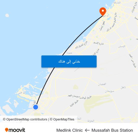Mussafah Bus Station to Medlink Clinic map