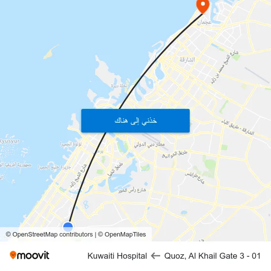 Quoz, Al Khail Gate 3 - 01 to Kuwaiti Hospital map