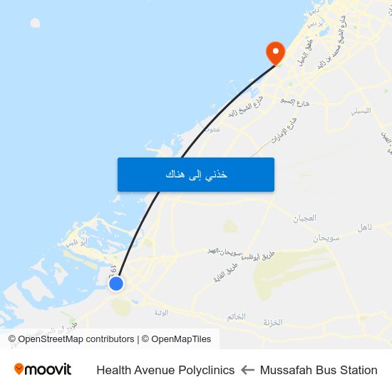 Mussafah Bus Station to Health Avenue Polyclinics map