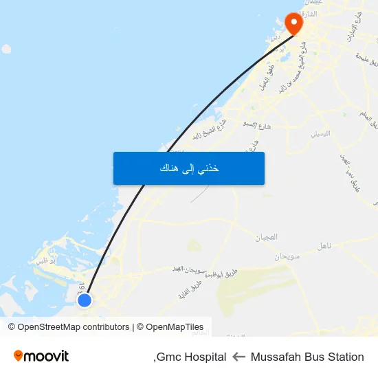 Mussafah Bus Station to Gmc Hospital, map
