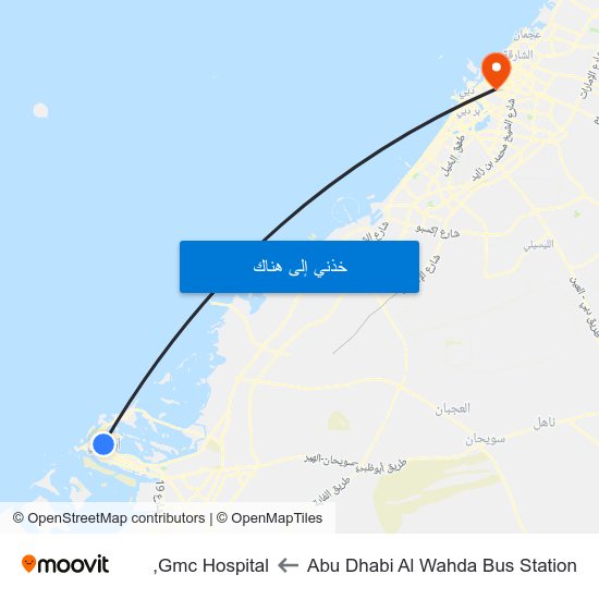 Abu Dhabi Al Wahda Bus Station to Gmc Hospital, map