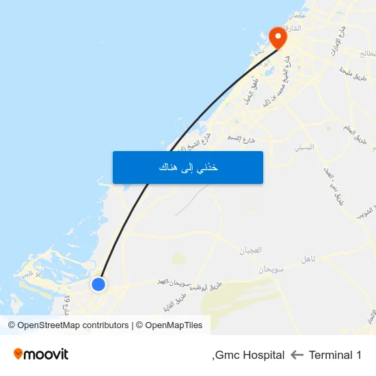 Terminal 1 to Gmc Hospital, map