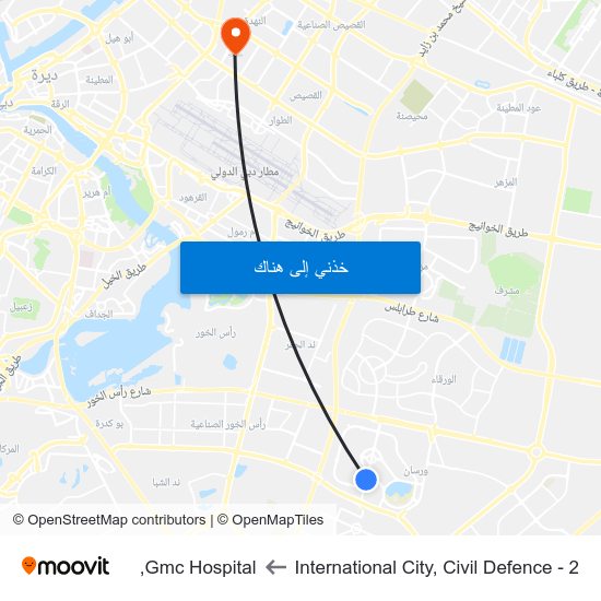 International City, Civil Defence - 2 to Gmc Hospital, map