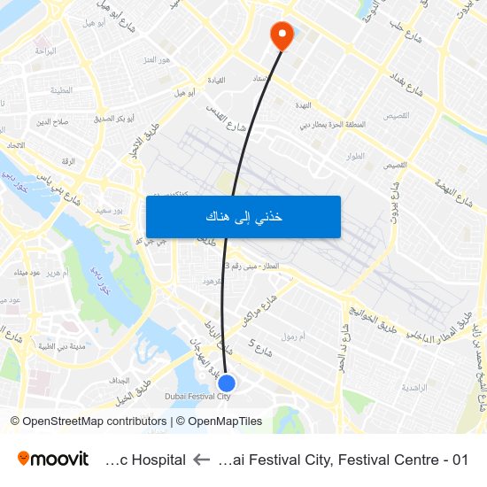 Dubai Festival City, Festival Centre - 01 to Gmc Hospital, map