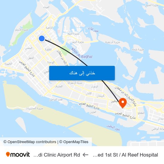 Zayed 1st St / Al Reef Hospital to Medi Clinic Airport Rd map