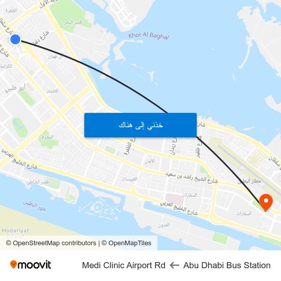 Abu Dhabi Bus Station to Medi Clinic Airport Rd map