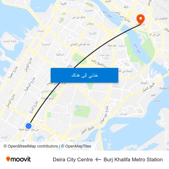 Burj Khalifa Metro Station to Deira City Centre map