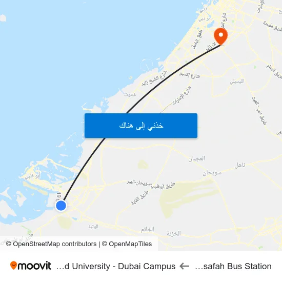 Mussafah Bus Station to Zayed University - Dubai Campus map
