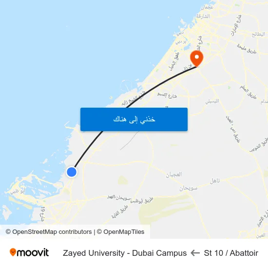 St 10 / Abattoir to Zayed University - Dubai Campus map