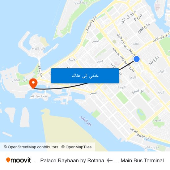 Abu Dhabi Main Bus Terminal to Hotel Khalidiya Palace Rayhaan by Rotana map