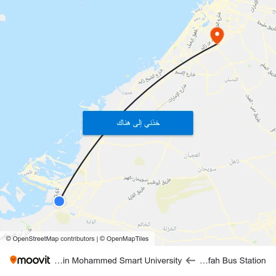 Mussafah Bus Station to Hamdan Bin Mohammed Smart University map