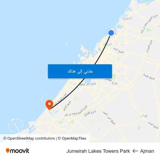 Ajman to Jumeirah Lakes Towers Park map