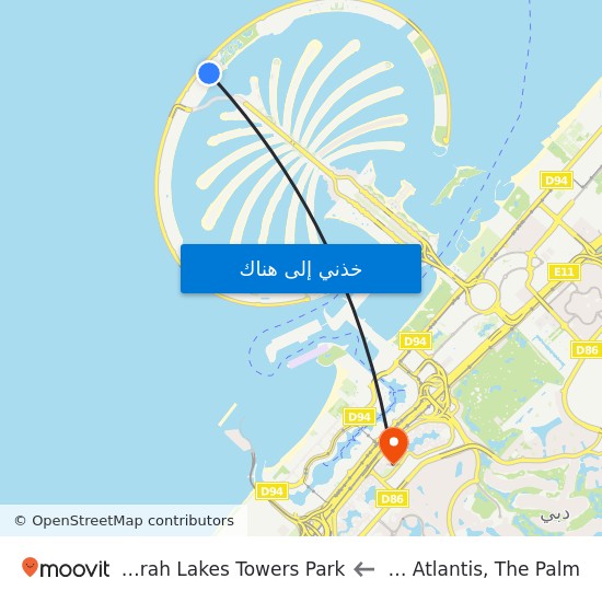 اتلانتس to Jumeirah Lakes Towers Park map