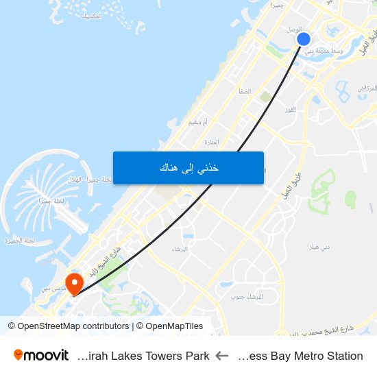 Business Bay Metro Station to Jumeirah Lakes Towers Park map