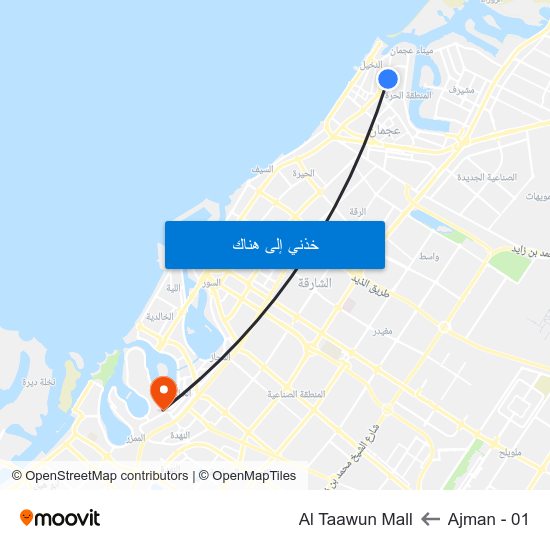 Ajman - 01 to Al Taawun Mall map