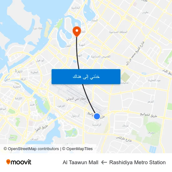 Rashidiya Metro Station to Al Taawun Mall map