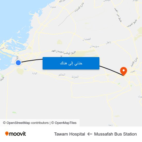 Mussafah Bus Station to Tawam Hospital map