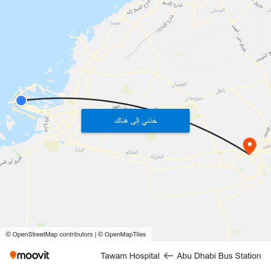 Abu Dhabi Bus Station to Tawam Hospital map