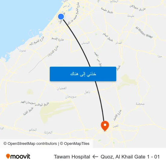 Quoz, Al Khail Gate 1 - 01 to Tawam Hospital map